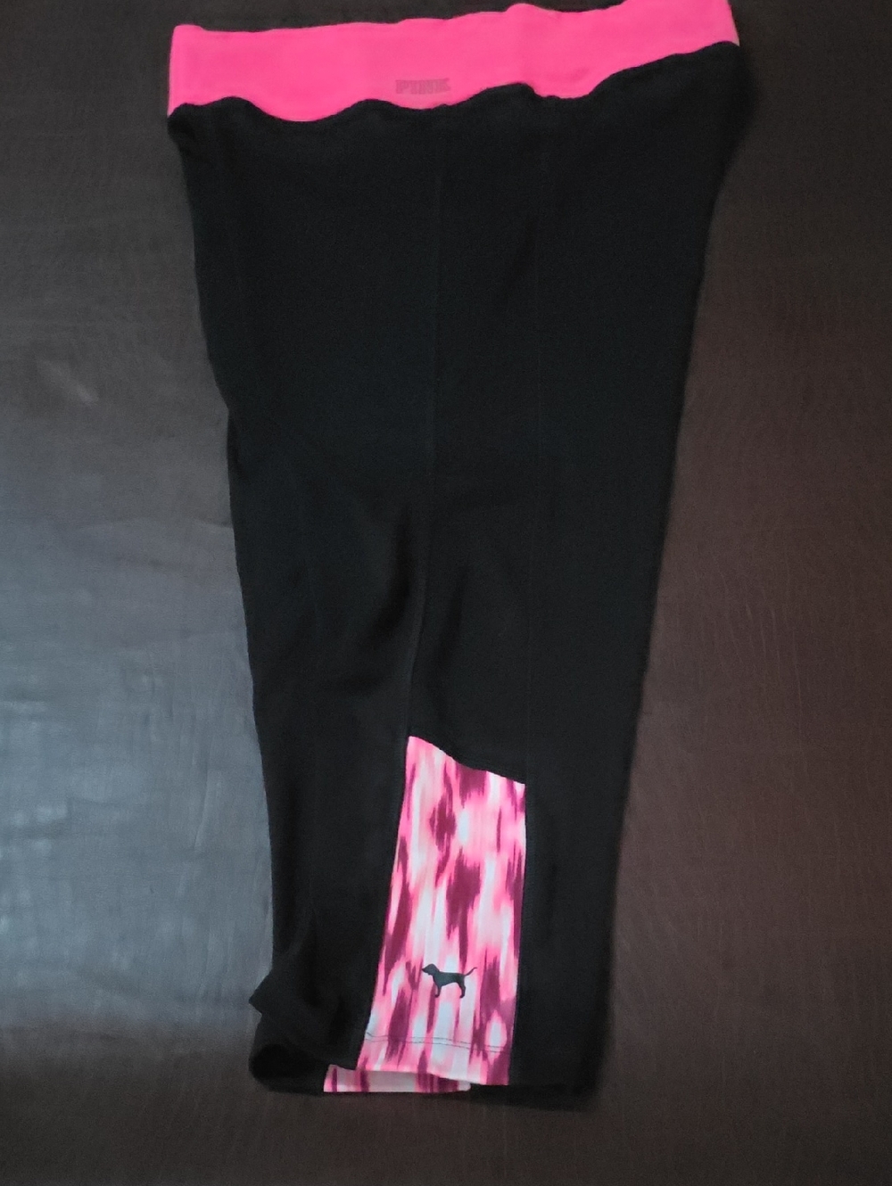 New S/P Victoria Secret PINK Ultimate Yoga Capris Pants Black & Hot Pink Waist